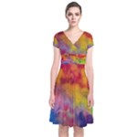 Colorful watercolors texture                                                    Short Sleeve Front Wrap Dress