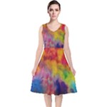 Colorful watercolors texture                                                   V-Neck Midi Sleeveless Dress