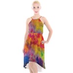 Colorful watercolors texture                                                   High-Low Halter Chiffon Dress