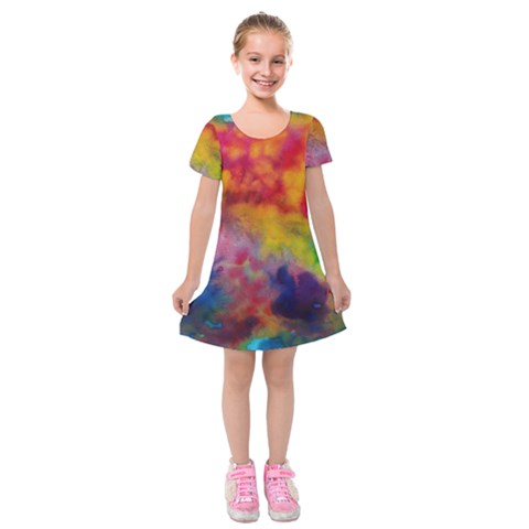 Colorful watercolors texture                                                        Kids  Short Sleeve Velvet Dress from ArtsNow.com