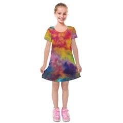 Colorful watercolors texture                                                        Kids  Short Sleeve Velvet Dress from ArtsNow.com