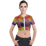 Colorful watercolors texture                                                    Short Sleeve Cropped Jacket