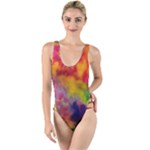 Colorful watercolors texture                                                  High Leg Strappy Swimsuit