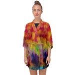 Colorful watercolors texture                                                 Half Sleeve Chiffon Kimono