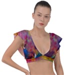 Colorful watercolors texture                                                    Plunge Frill Sleeve Bikini Top