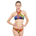 Colorful watercolors texture                                                    High Neck Bikini Set