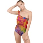 Colorful watercolors texture                                                    Frilly One Shoulder Swimsuit