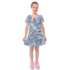 Faded Blue Abstract Art Kids  Short Sleeve Velvet Dress from ArtsNow.com