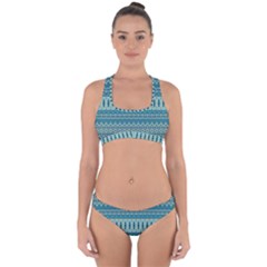 Boho Blue Teal Striped Cross Back Hipster Bikini Set from ArtsNow.com