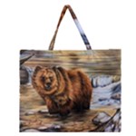 Bear In Water Zipper Large Tote Bag