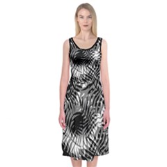 Tropical leafs pattern, black and white jungle theme Midi Sleeveless Dress from ArtsNow.com