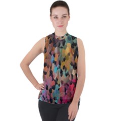 Mock Neck Chiffon Sleeveless Top 