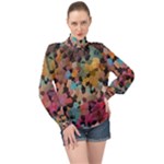 Mosaic pieces                                                  High Neck Long Sleeve Chiffon Top