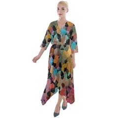 Quarter Sleeve Wrap Front Maxi Dress 