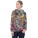 Mosaic pieces                                                    Women Hooded Front Pocket Windbreaker