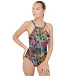 Mosaic pieces                                                   High Neck One Piece Swimsuit