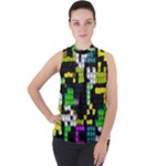 Drawn squares                                                   Mock Neck Chiffon Sleeveless Top