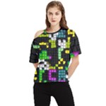 Drawn squares                                                     One Shoulder Cut Out Tee