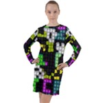 Drawn squares                                                       Long Sleeve Hoodie Dress