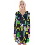 Drawn squares                                                        Long Sleeve Front Wrap Dress