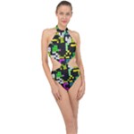 Drawn squares                                                    Halter Side Cut Swimsuit