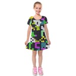 Drawn squares                                                         Kids  Short Sleeve Velvet Dress