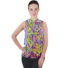 Mock Neck Chiffon Sleeveless Top 