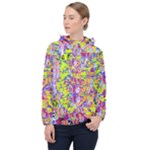 Green blue texture                                                      Women Hooded Front Pocket Windbreaker