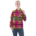 Pink yellow green shapes                                                      Women s Long Sleeve Pocket Shirt