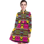 Pink yellow green shapes                                                   Long Sleeve Chiffon Shirt Dress