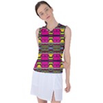 Pink yellow green shapes                                                      Women s Sleeveless Mesh Sports Top