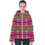 Pink yellow green shapes                                                      Women s Hooded Puffer Jacket