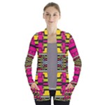 Pink yellow green shapes                                                      Women s Open Front Pockets Cardigan