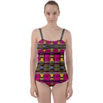 Pink yellow green shapes                                                      Twist Front Tankini Set