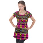 Pink yellow green shapes                                                      Puff Sleeve Tunic Top