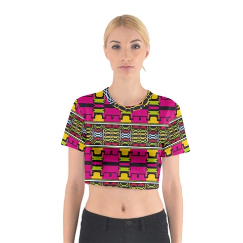 Pink yellow green shapes                                                       Cotton Crop Top from ArtsNow.com