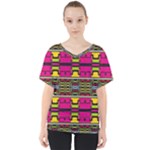 Pink yellow green shapes                                                      V-Neck Dolman Drape Top