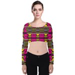 Pink yellow green shapes                                                      Velvet Long Sleeve Crop Top