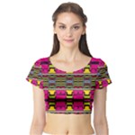 Pink yellow green shapes                                                       Short Sleeve Crop Top