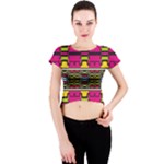 Pink yellow green shapes                                                       Crew Neck Crop Top