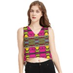 Pink yellow green shapes                                                       V-Neck Cropped Tank Top