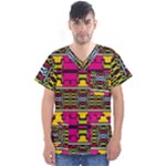 Pink yellow green shapes                                                        Men s V-Neck Scrub Top