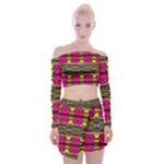 Pink yellow green shapes                                                          Off Shoulder Top with Minki Skirt Set