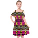 Pink yellow green shapes                                                         Cut Out Shoulders Chiffon Dress