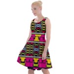 Pink yellow green shapes                                                         Knee Length Skater Dress