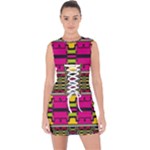 Pink yellow green shapes                                                          Lace Up Front Bodycon Dress