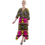 Pink yellow green shapes                                     Quarter Sleeve Wrap Front Maxi Dress