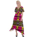 Pink yellow green shapes                                                        Cross Front Sharkbite Hem Maxi Dress