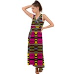 Pink yellow green shapes                                                         V-Neck Chiffon Maxi Dress