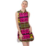 Pink yellow green shapes                                                          Sleeveless Shirt Dress